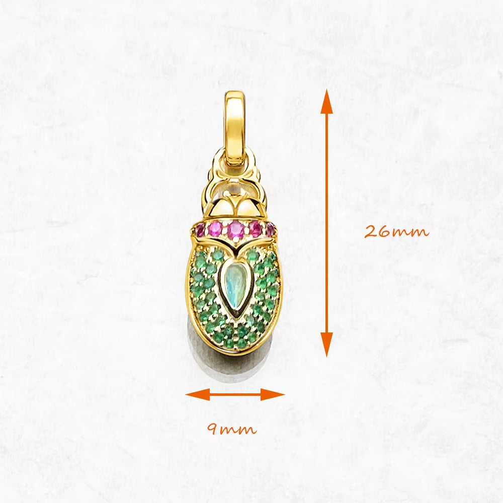 Pendant Gold Scarab Sun Beetle Brand New 925 Sterling Silver Vintage Jewelry Europe Bijoux Accessories Gift for Woman Girls