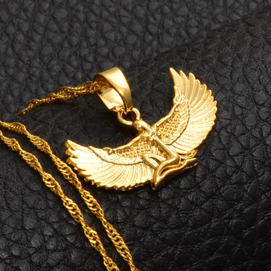 Fab Egyptian Goddess Necklace Silver Color/Gold Color Wing Chains Ankh Bib Wicca Pagan Jewelry Egypt Religion #220206