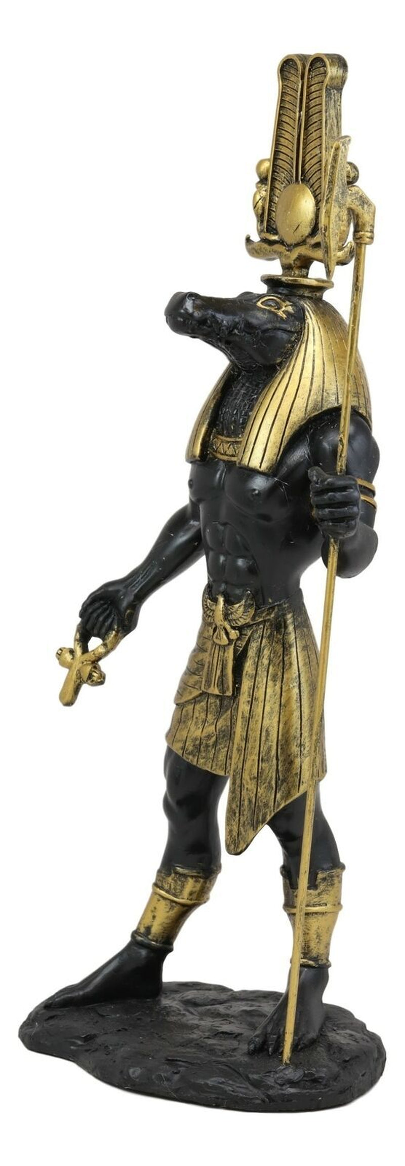 Ebros Black and Gold Egyptian Benevolent God Sobek with Crocodile Head Statue