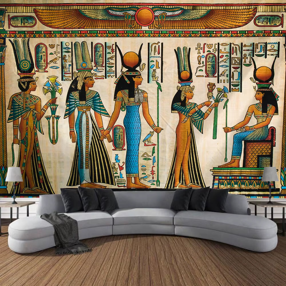 Egyptian Painting Tapestry Nefertalis Tomb Thebes Wall Hanging Gods of Ancient Egypt Mural for Bedroom Living Room Dorm Decor