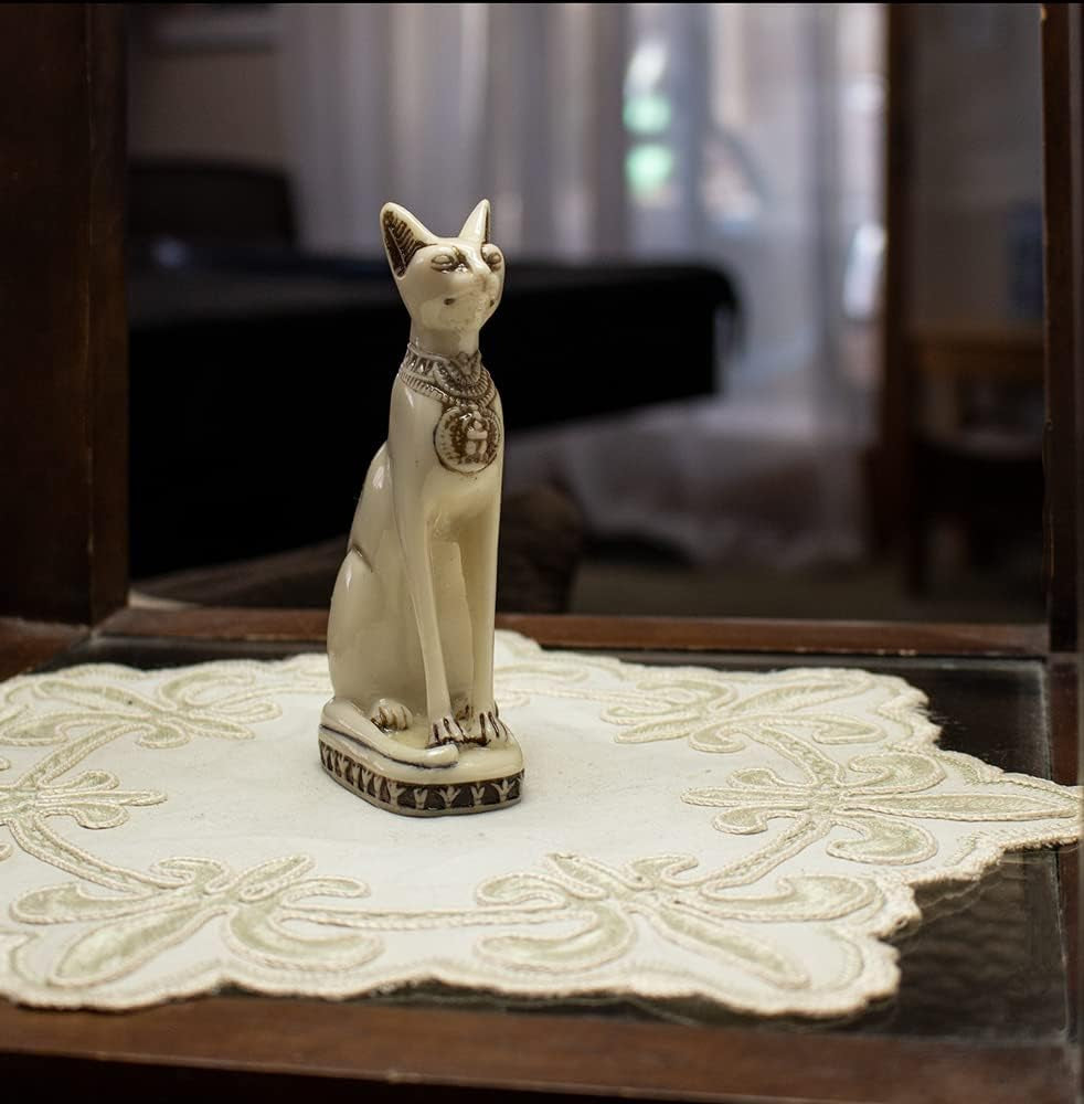 Bastet Cat Goddess Statue - White - 5.5" Tall - Made in Egypt