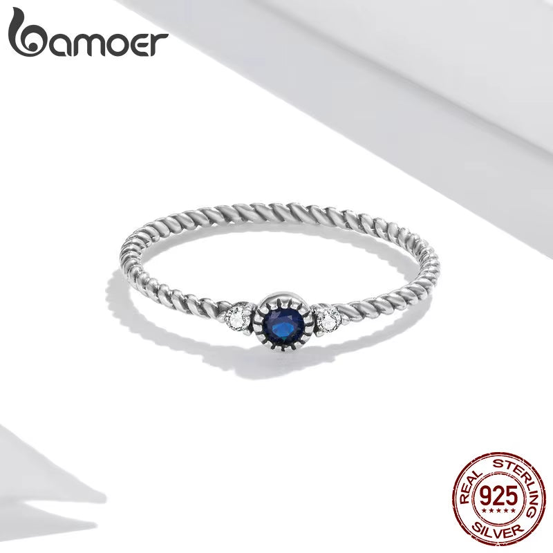 Blue Zircon Finger Rings for Women 925 Sterling Silver Retro Engagement Wedding Jewelry Fashion Accessories SCR693