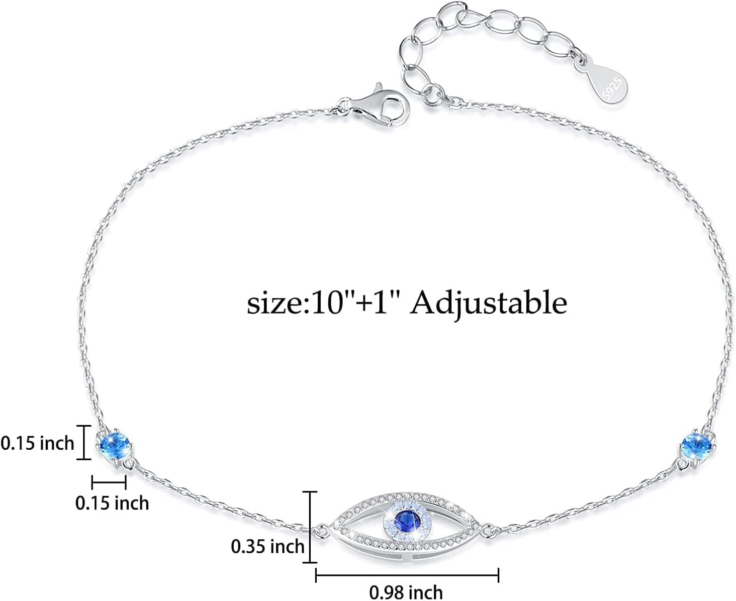 Evil Eye Anklet, Sterling Silver Adjustable Anklets for Womens,Cubic Zirconia Blue Evil Eye Jewelry Gifts for Women(Anklet 10 Inches)