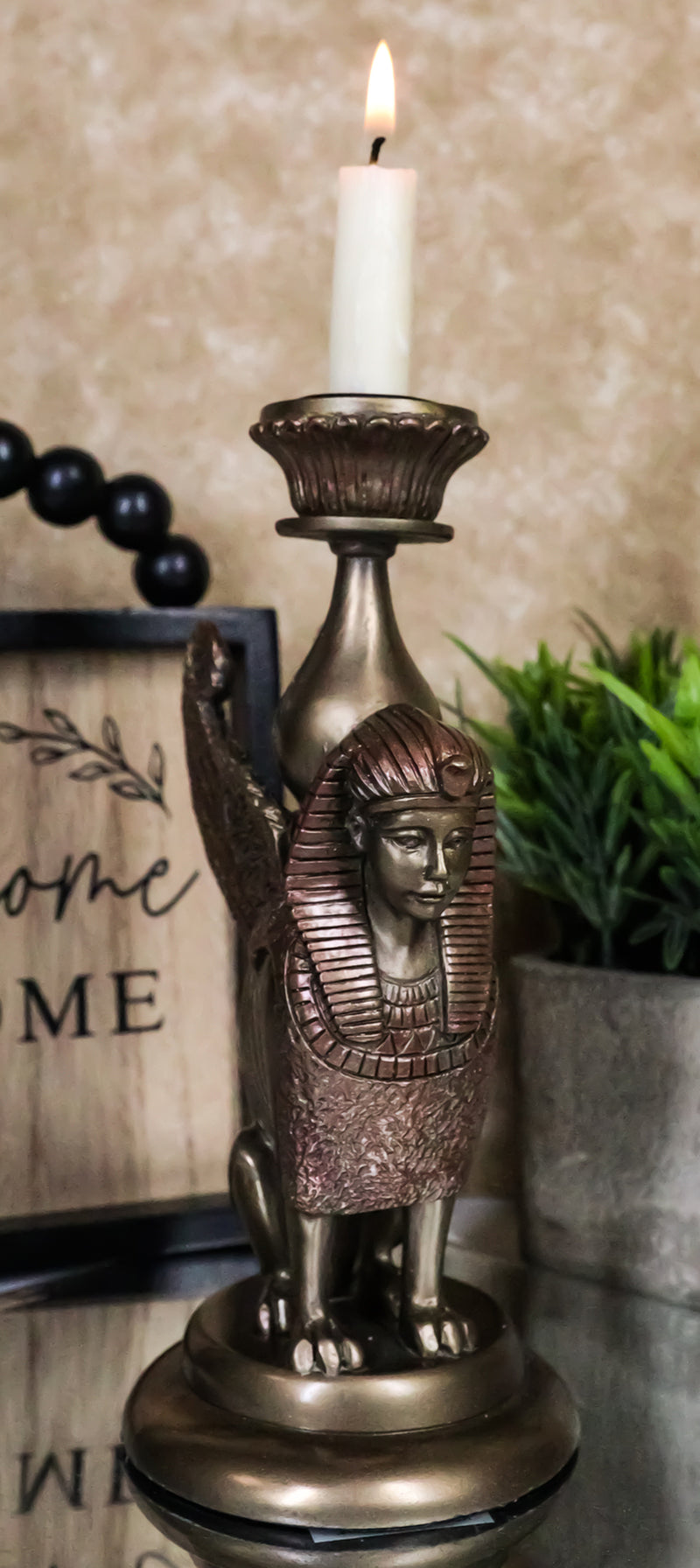 Ebros Greco Egyptian Guardian Sphinx or Androsphinx Candle Holder Figurine