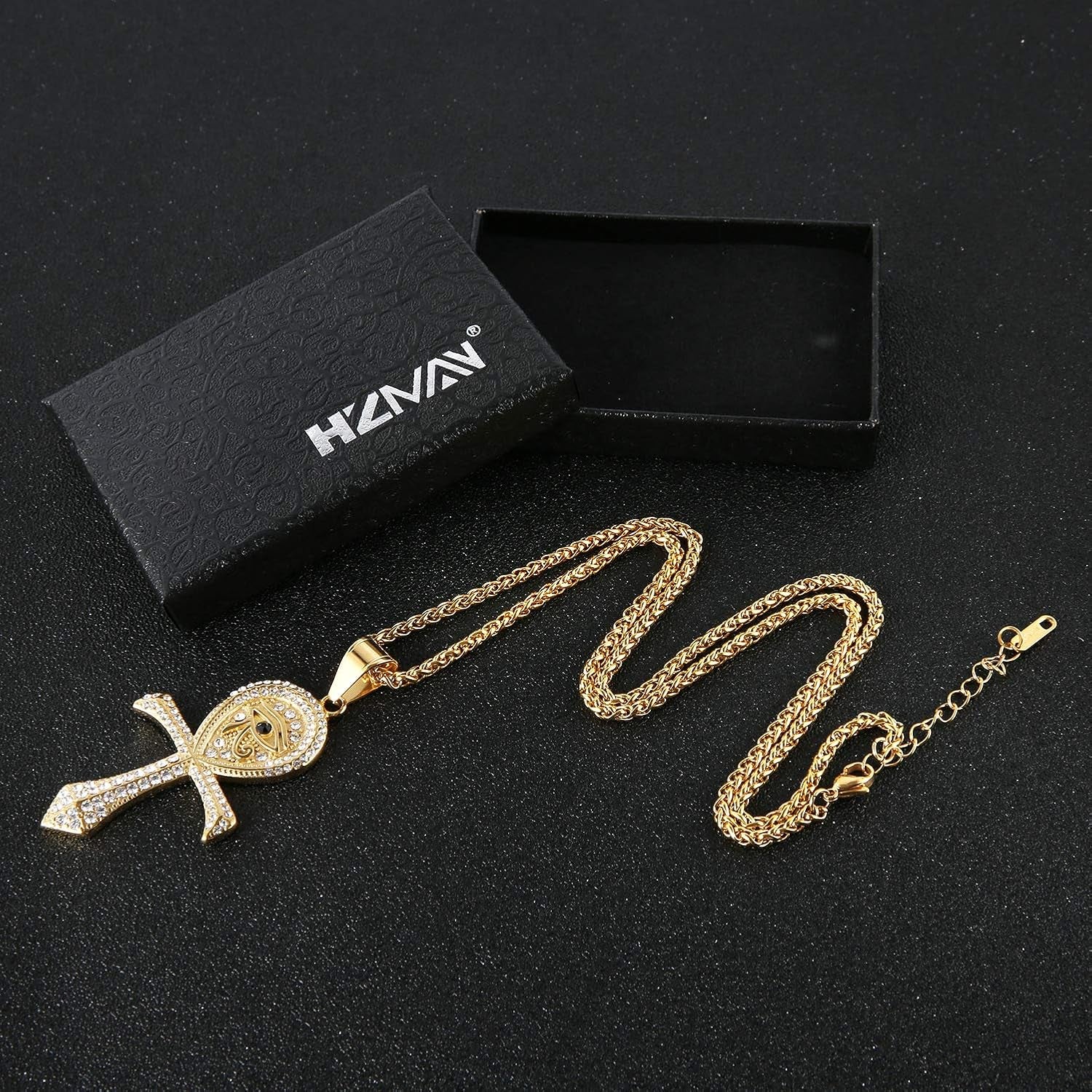 CZ Eye of Horus Egypt Protection Pendant Coptic Ankh Cross Religious Stainless Steel Necklace