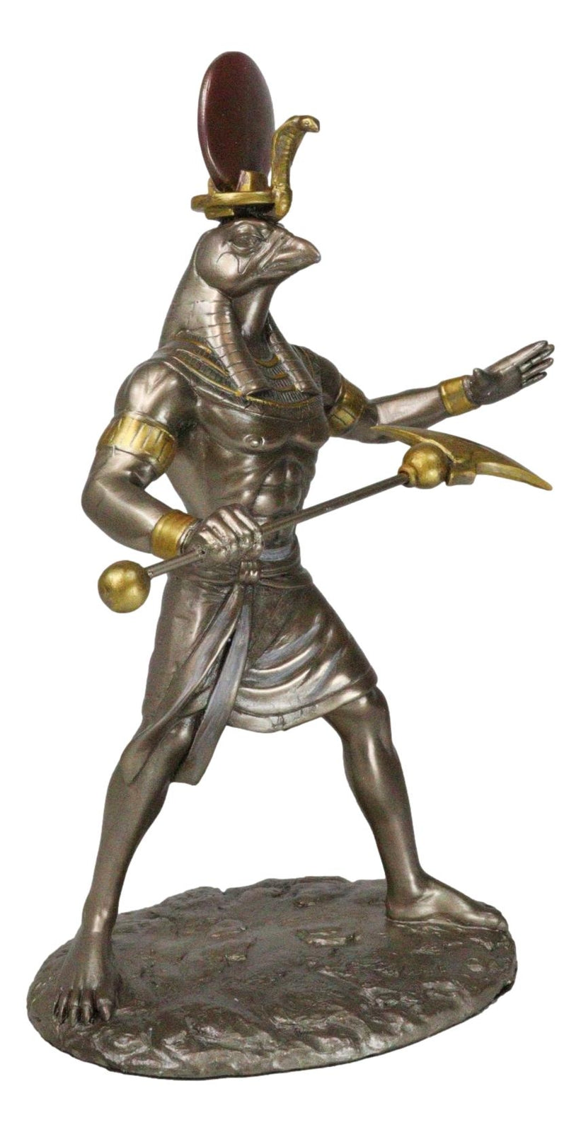 Egyptian Mythology God Horus Ra with Sun and Uraeus Disc Statue Heru Falcon