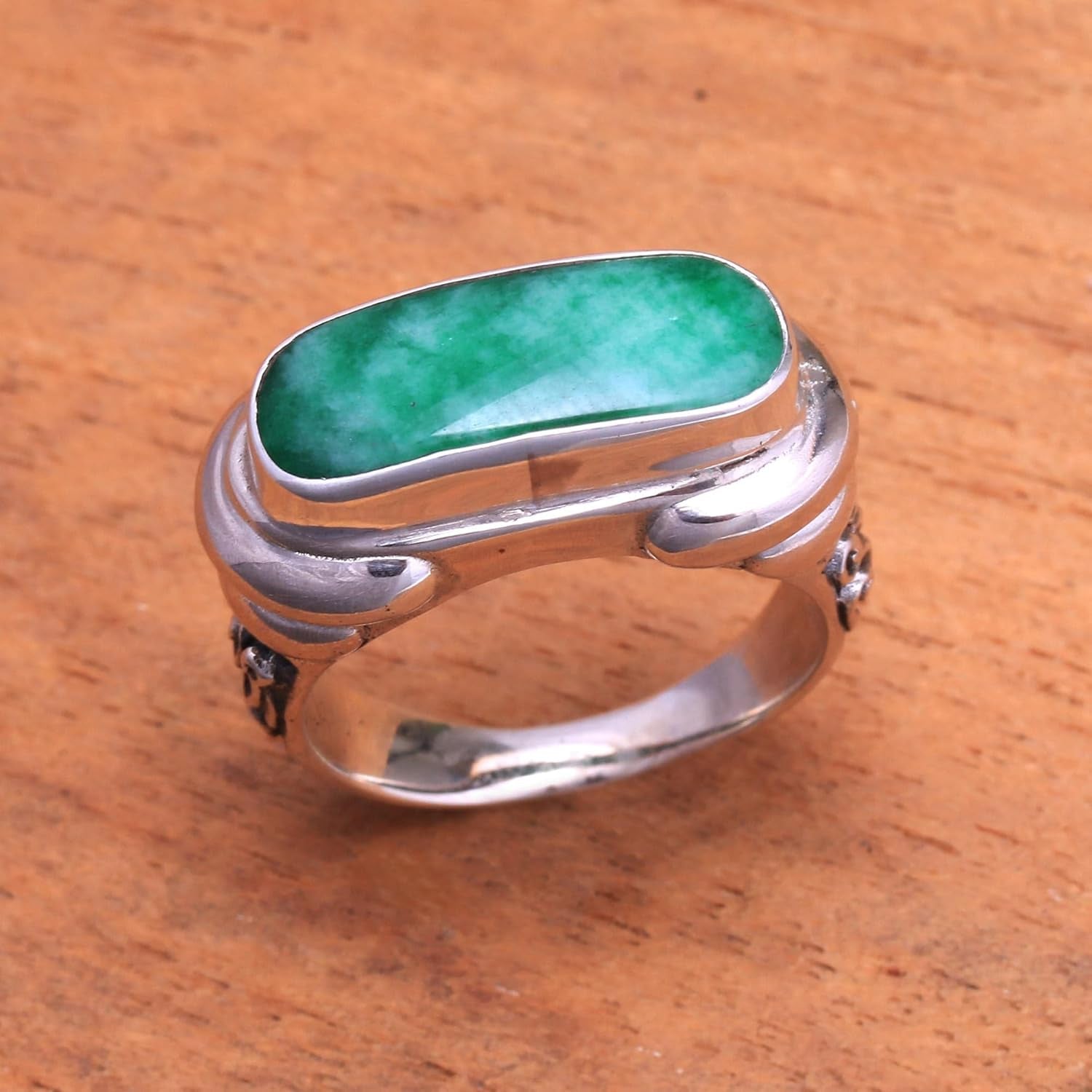 Artisan Handmade Men'S Quartz Ring Green from Indonesia .925 Sterling Silver Cocktail Single Stone Birthstone 'Ancient Wisdom'