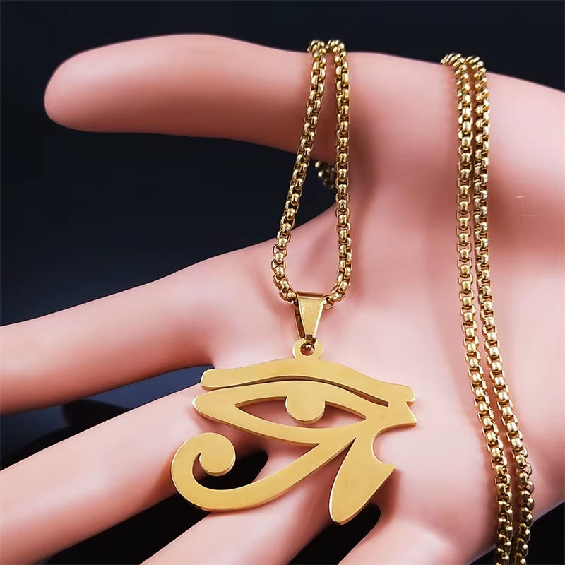 Stainless Steel Egyptian Eyes Chain Necklaces Men Statement Mythology Eye of Ra Horus Symbol Necklace Jewelry Bijoux Femme N4540