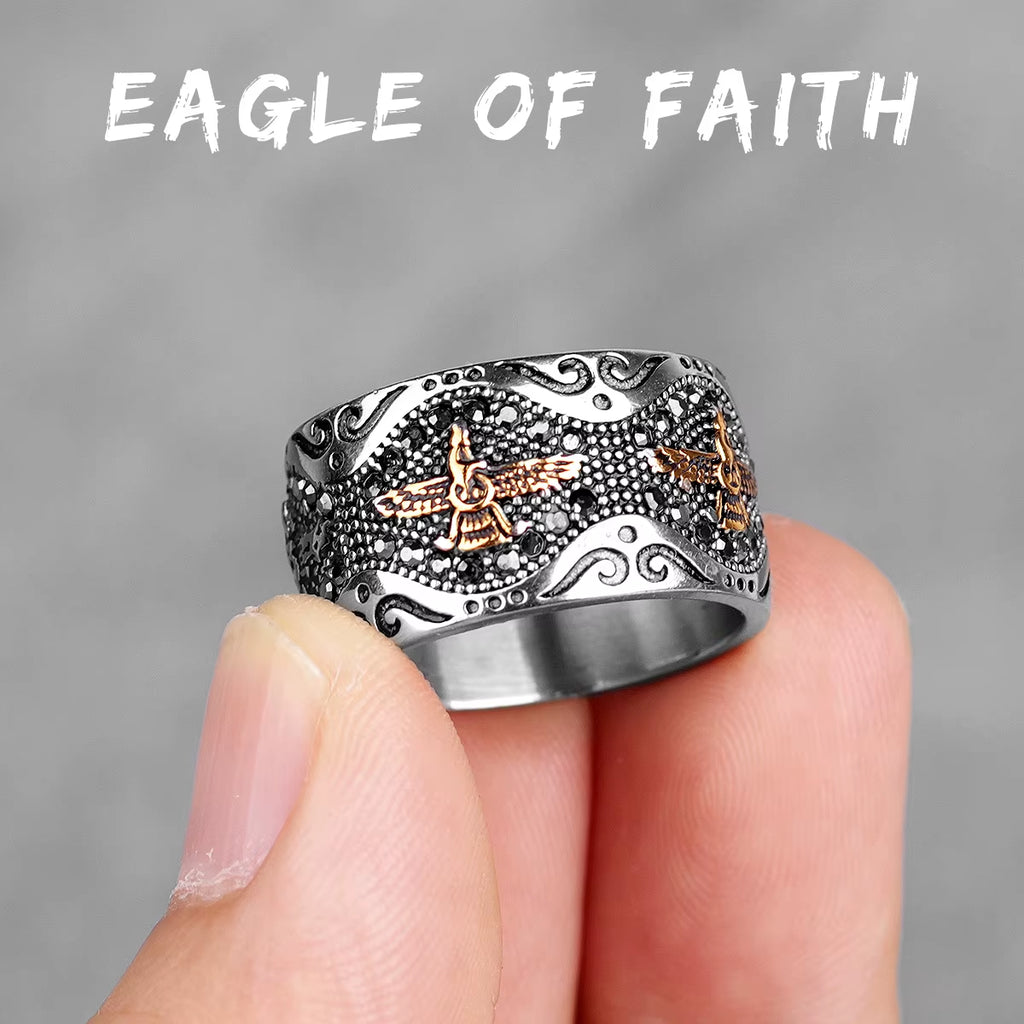 Ancient Historical Persia Zarathustra Stainless Steel Men Rings Luxury Punk Hiphop for Biker Jewelry Creativity Gift Wholesale