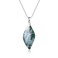 925 Sterling Silver Moss Agate Leaf Amulet Pendant Necklace for Women C36