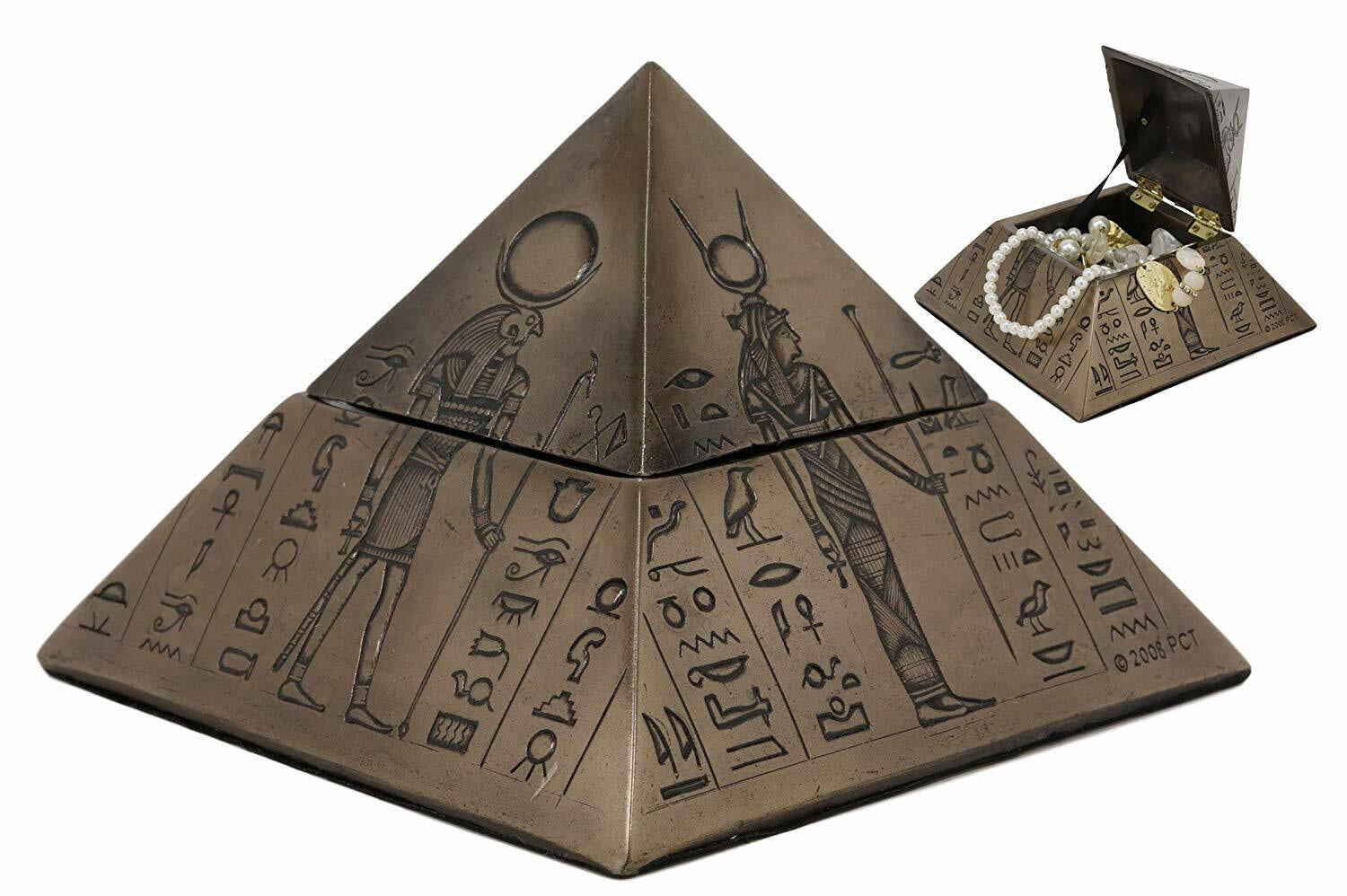 Egyptian Gods Pyramid Trinket Box Egypt Jewelry Container Figurine Statue 8076