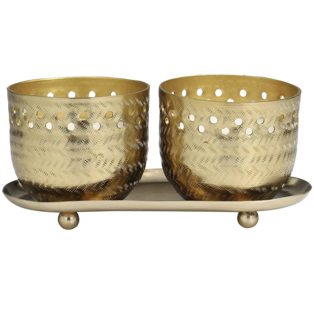 Gold Egyptian Mint Scented Cutout Spotted 7 Oz. 1 Wick Candle with White Wax (Set of 2)