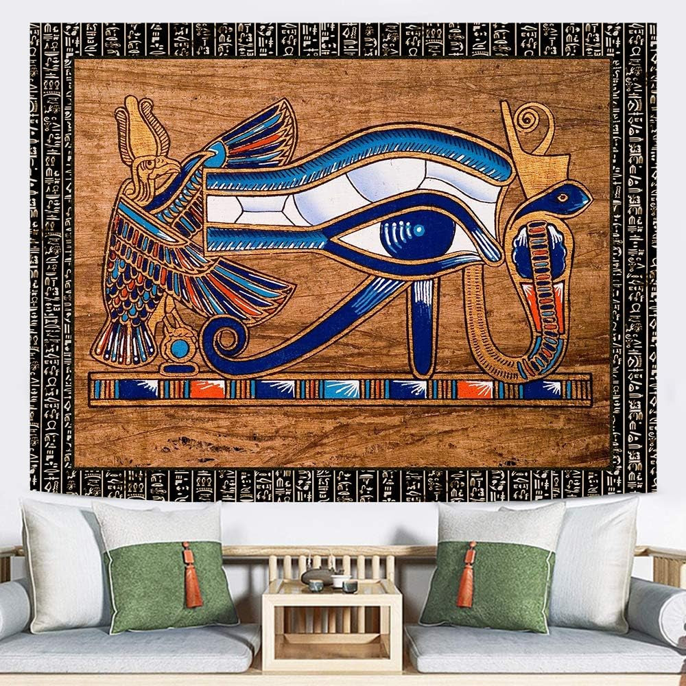 Egyptian Horus Eye Tapestry Ancient Egyptian Gods Pharaohs Hieroglyphic Tapestries Flannel 93X71Inch for Living Room and Bedroom Decoration
