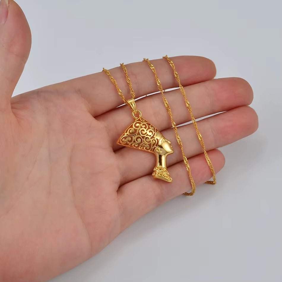 Ancient Egyptian Queen Pendant Necklaces Women Ancient Egypt Nefertiti Head Wholesale African Jewelry @191906