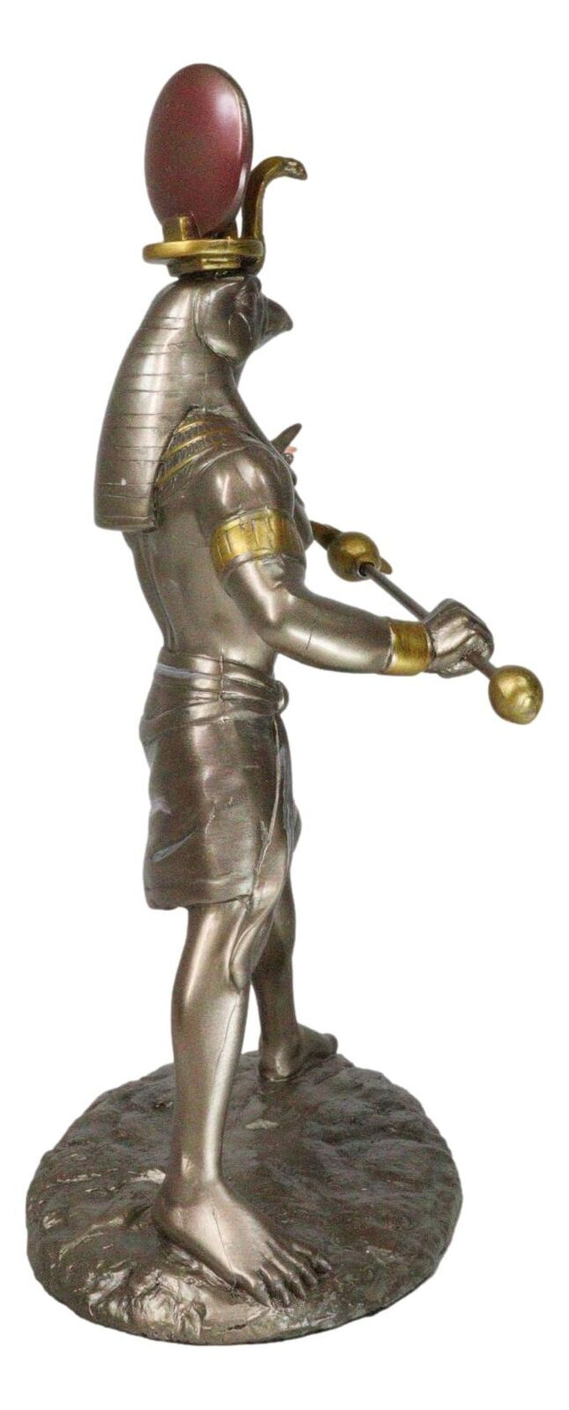 Egyptian Mythology God Horus Ra with Sun and Uraeus Disc Statue Heru Falcon