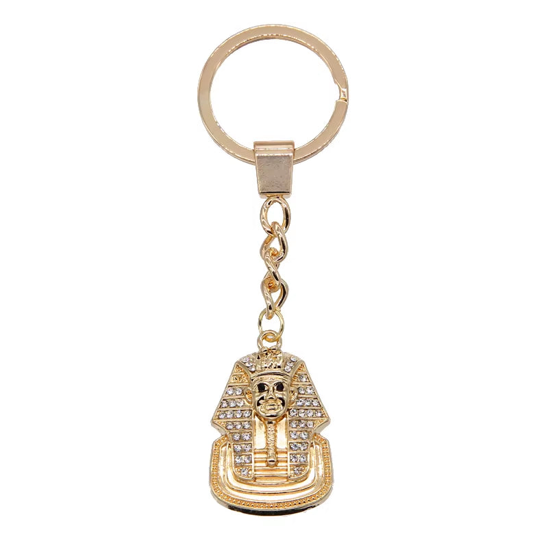 Egypt Pharaoh Sphinx Pendant Keychain Iced Out Bling Rhinestones Hip Hop Egyptian Key Chain Jewelry Wholesale