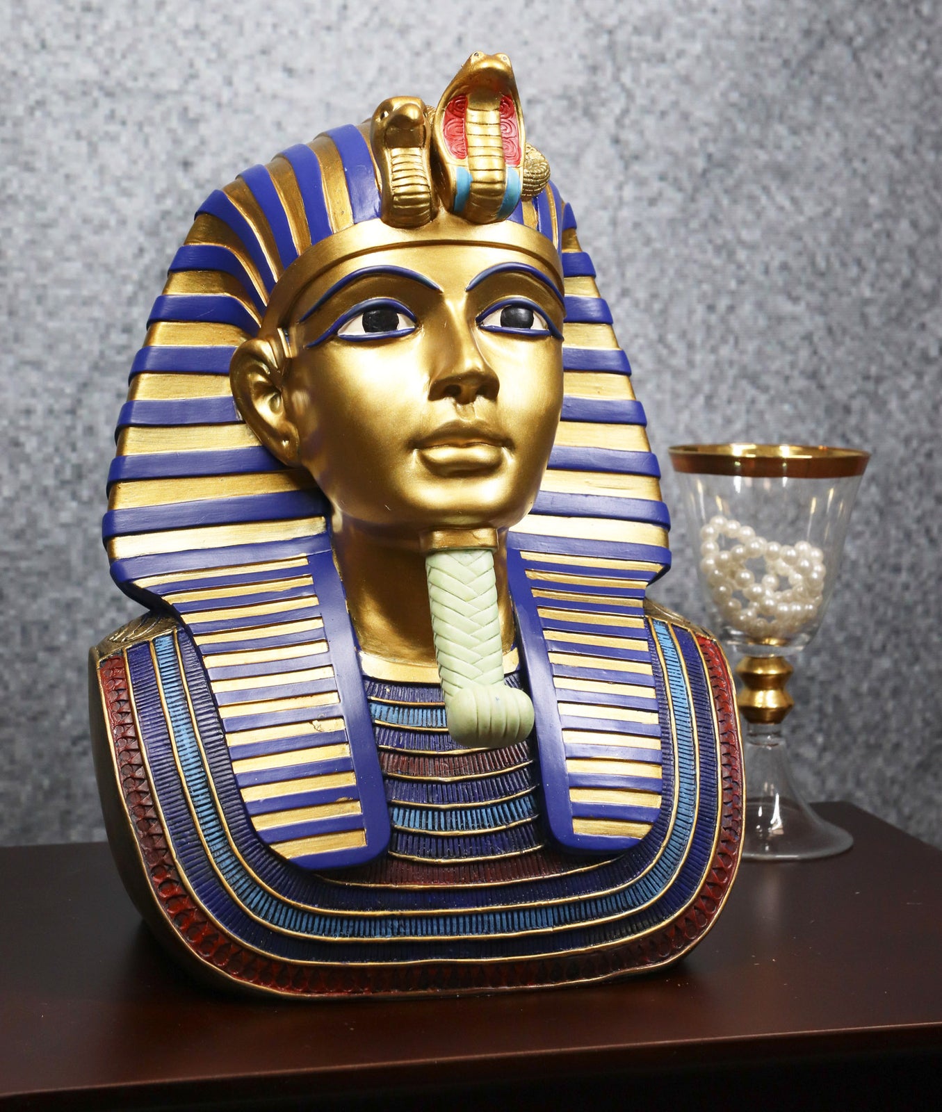 Ebros Large Cobra and Nemes Mask of Pharaoh Egyptian King Tut Bust Figurine 11"H