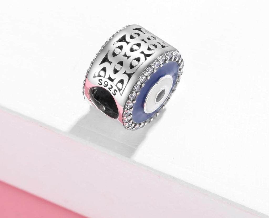 Evil Eye Charms 925 Sterling Silver Charms for Bracelet and Lucky Jewelry Hamsa Charm Fatima Charms Beads European Charm Evil Eye Compatible Bracelet Necklace for Women Mother Sister Gifts