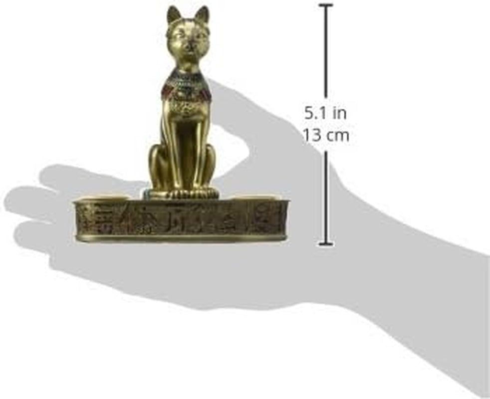 Altar of the Cat Diety Bastet Egyptian Candle Holder, 4 Inches Wide, 5 Inches Tall, Cast Stone Resin, Bronze Finish
