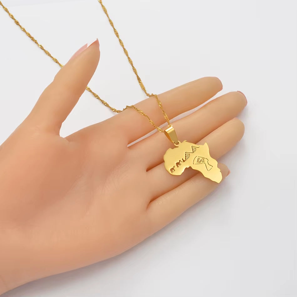Africa Map with Egyptian Queen Nefertiti Camel Pyramid Pendant Necklaces African Jewelry @112221