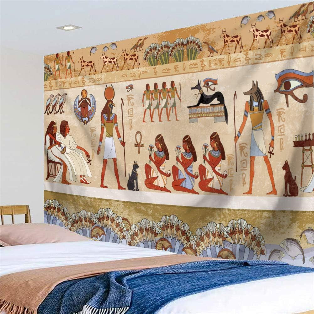 Egyptian Tapestry Wall Hanging Egyptian Ancient Religion Historical Tapestry Backdrop Cloth Egypt Egyptian Character for Home Dorm Living Room Decor. Multi 78X59Inc
