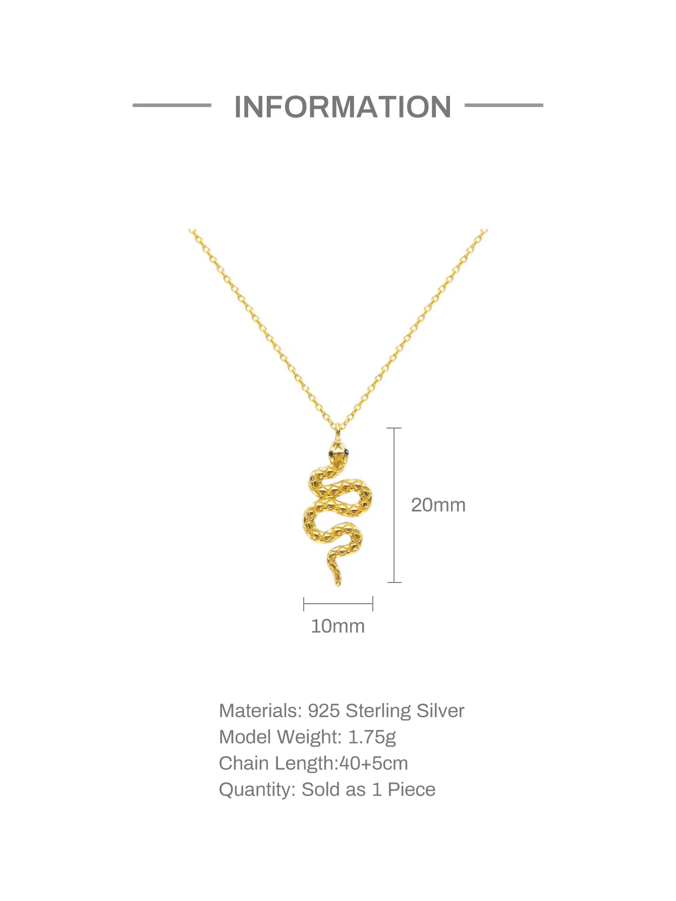 Genuine 925 Sterling Silve Snake Pendant Necklace Women Gifts Punk Style Charm Gold Choker Necklace Long Statement Jewelry