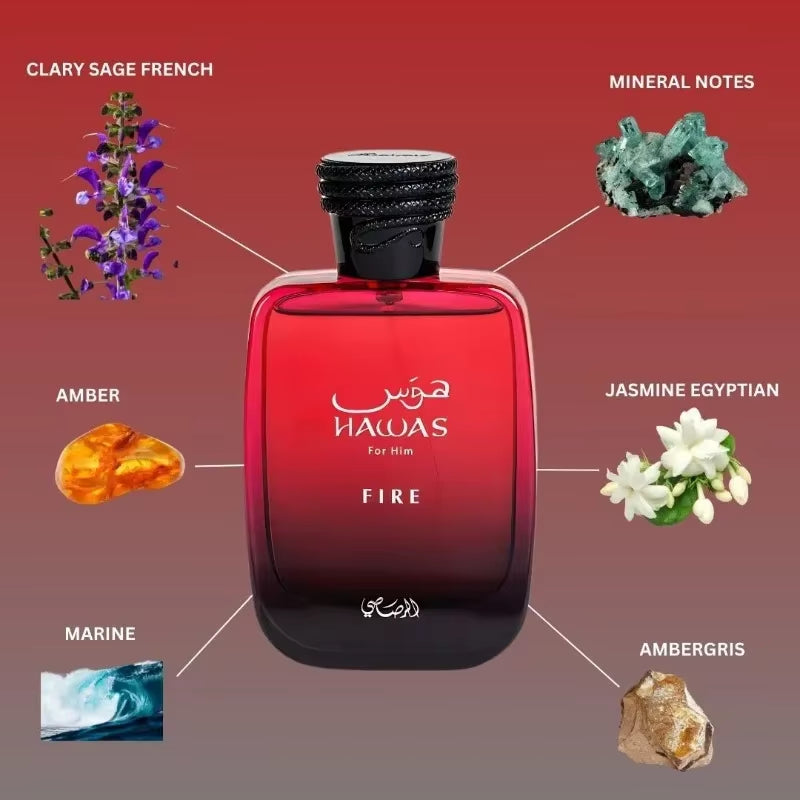Hawas Fire Eau De Parfum Spray 100Ml Original Arab Perfumes Lasting Aromatic Aquatic Pheromones Perfume Cologne Makeup