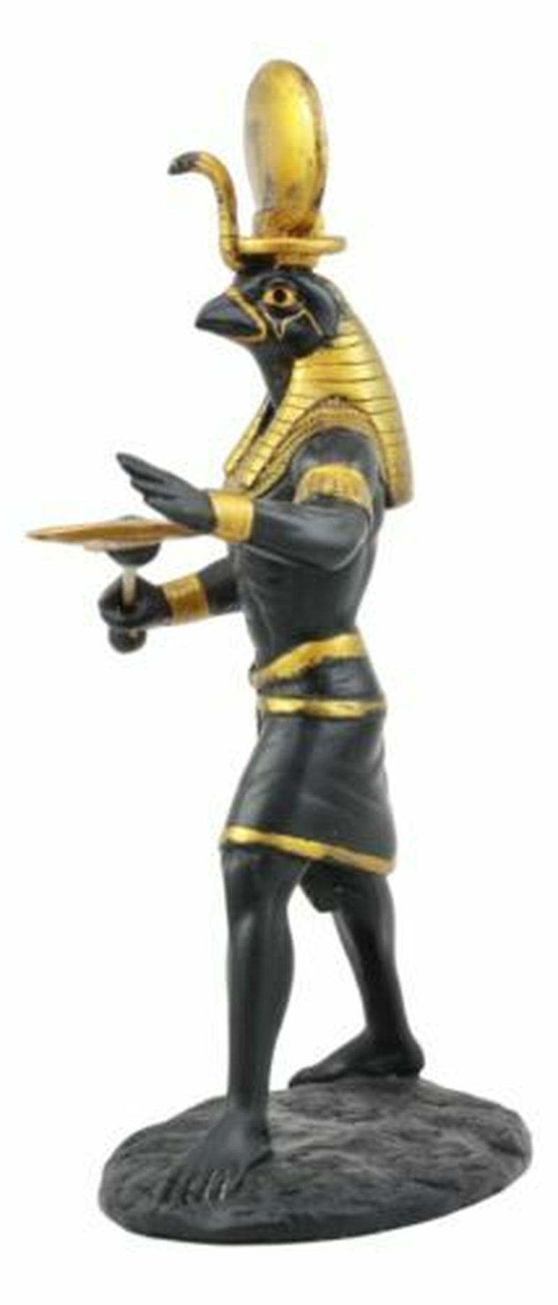 Egyptian God Horus Ra with Sun and Uraeus Disc Statue Deity of Sun War and Sky