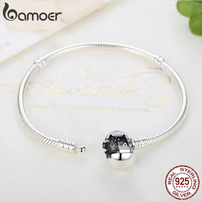 Authentic 100% 925 Sterling Silver Classic Snake Chain Bangle & Bracelet for Women Pave Setting CZ Fine Jewelry PAS916
