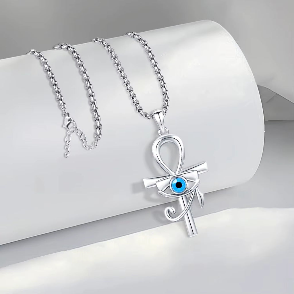 Eye of Horus Necklace 925 Sterling Silver Evil Eye Pendant Jewelry Gifts for Women Men Birthday Halloween Thanksgiving Christmas