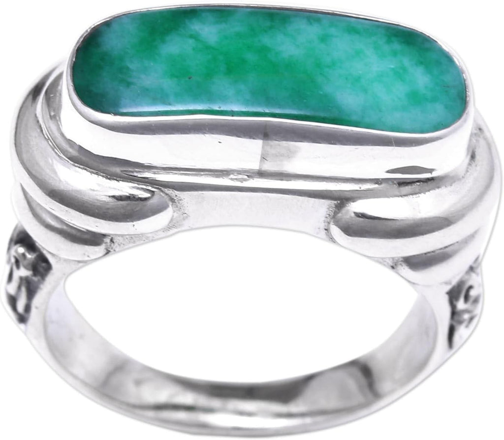 Artisan Handmade Men'S Quartz Ring Green from Indonesia .925 Sterling Silver Cocktail Single Stone Birthstone 'Ancient Wisdom'