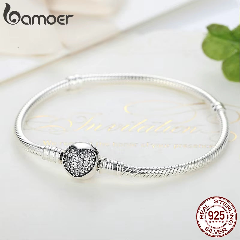 Authentic 100% 925 Sterling Silver Classic Snake Chain Bangle & Bracelet for Women Pave Setting CZ Fine Jewelry PAS916