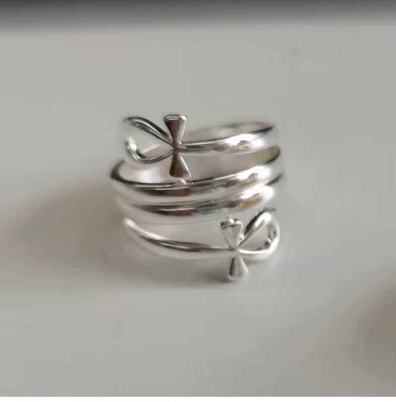 Egyptian Stainless Steel Ankh Cross Rings for Women Men Gold Color Double Key of Life Ring Female Ancient Jewelry Accessories