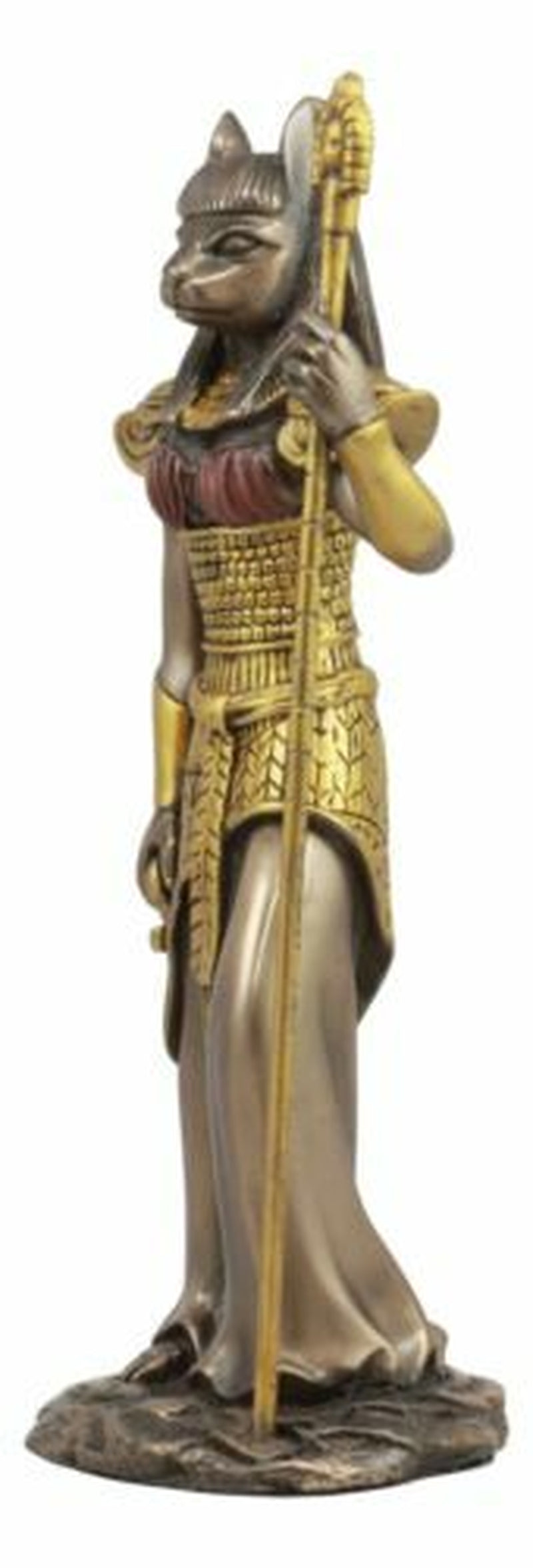 Egyptian Goddess Bastet Cat with Spear Statue 11"H Ubasti Goddess of Protection