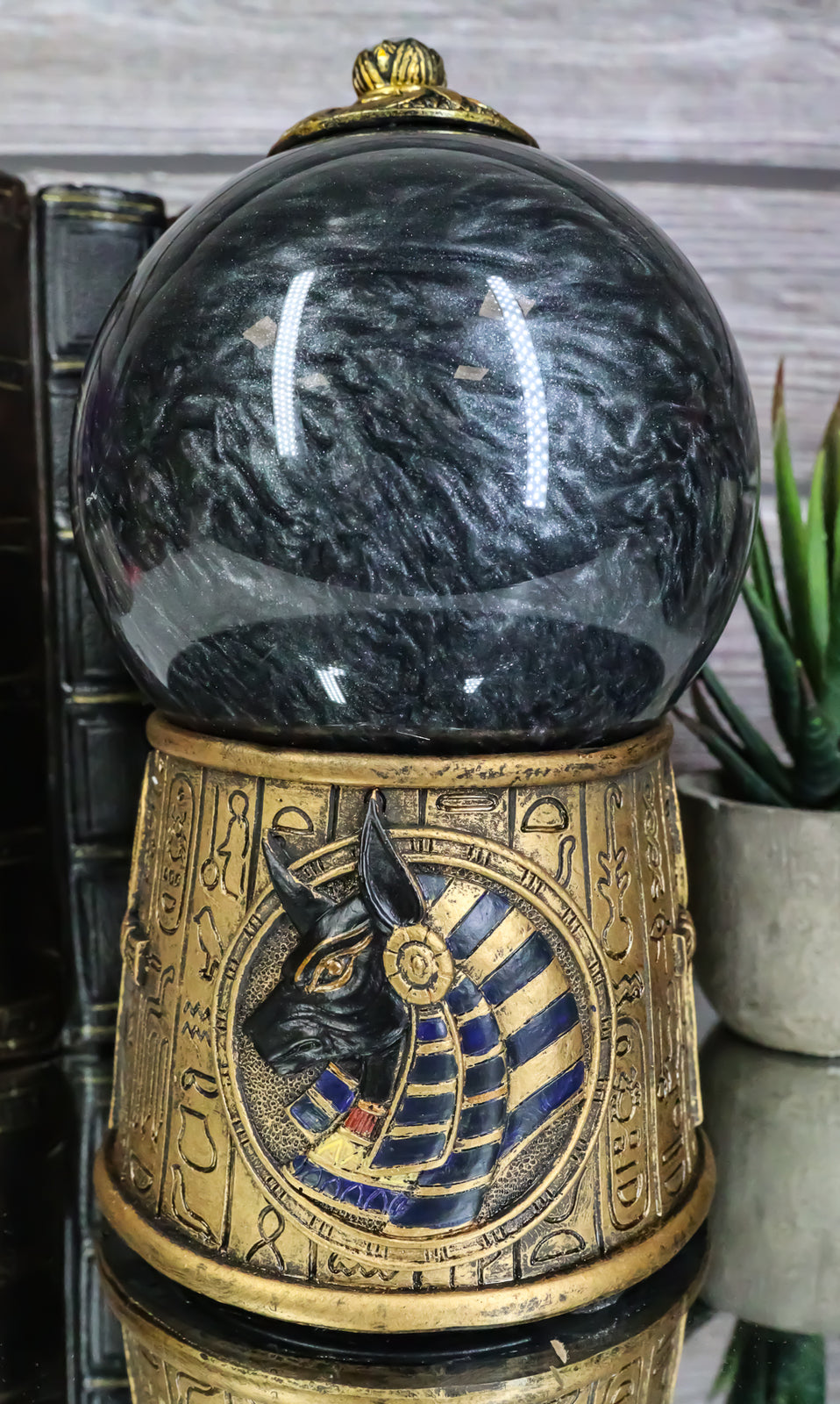 Ebros Egyptian God Anubis Black Chaos Sandstorm Ball Statue 7" Tall Fantasy