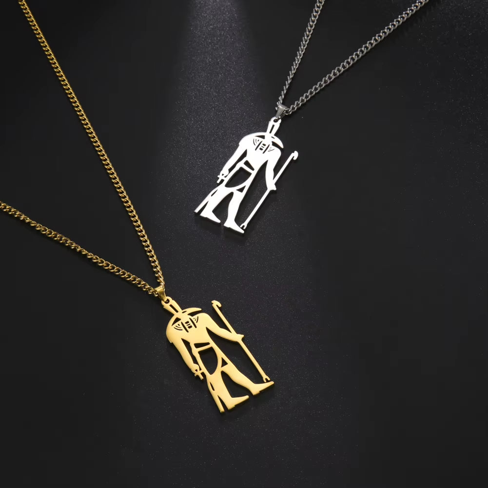 Egyptian God Talisman Stainless Steel Pendant Necklace for Women/Men Wisdom Thoth Ibis-Head Amulet Gold Plated Jewelry