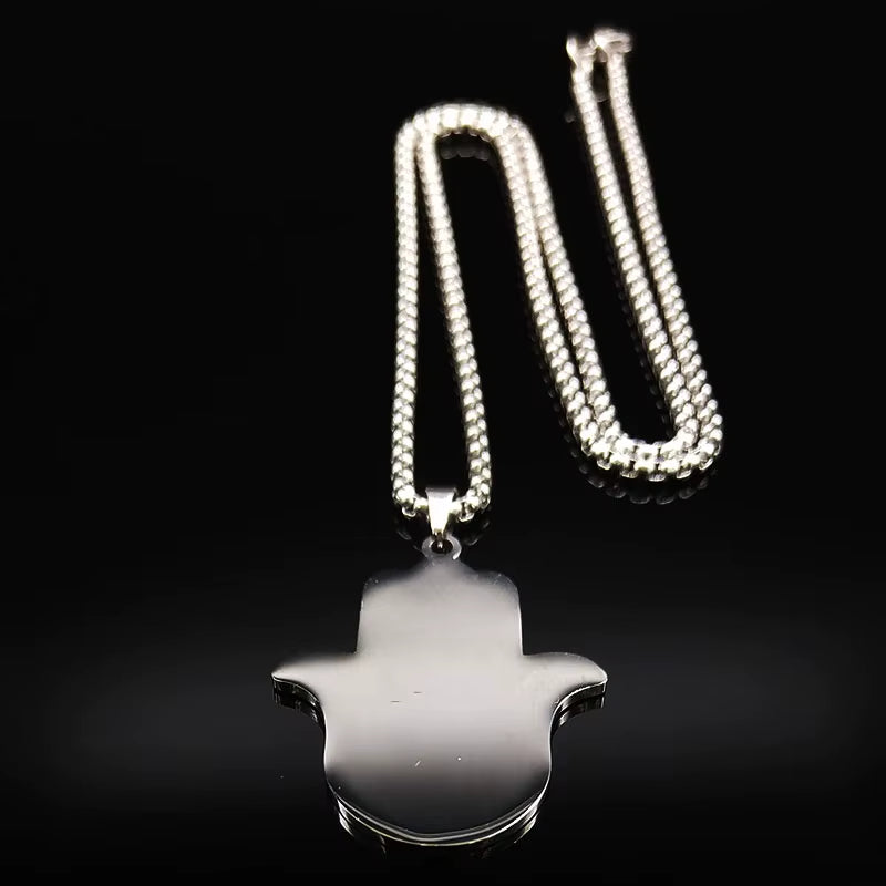 Hamsa Hand of Fatima Stainless Steel Necklaces Men Fatima´S Hand Turkish Eye Necklaces Pendants Jewelry Collier Homme N933S02