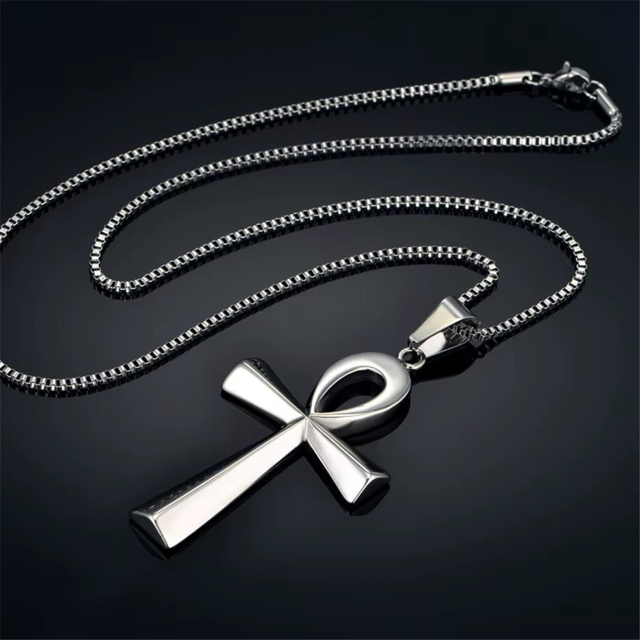 Egyptian Ankh Cross Charm Pendant Necklace for Woman/Men Key of Life Gold Silver Color Stainless Steel Egypt Hieroglyph Jewelry