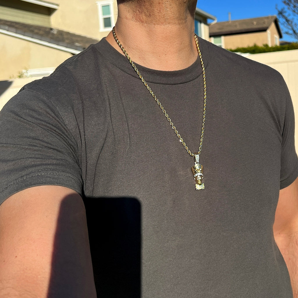 14K Gold Plated Egypt Queen Nefertiti Iced Bling Out Simulated CZ Rope Chain 24"