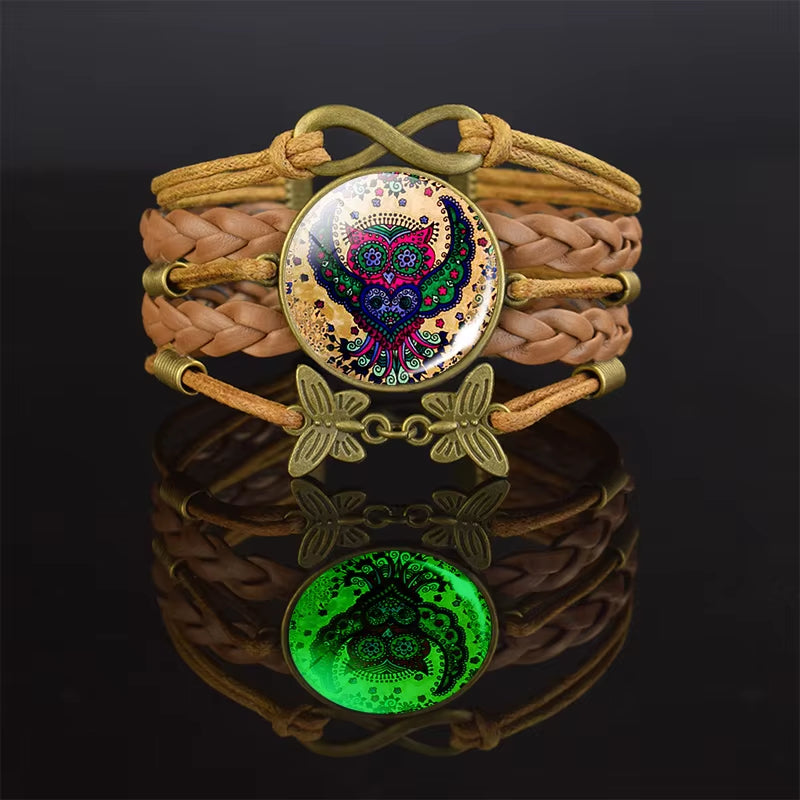 Ancient Egyptian Handmade Bracelet Ankh Luminous Glass Dome Rope Bracelets for Women Gift Egypt Cross Anubis Scarab Isis Goddess