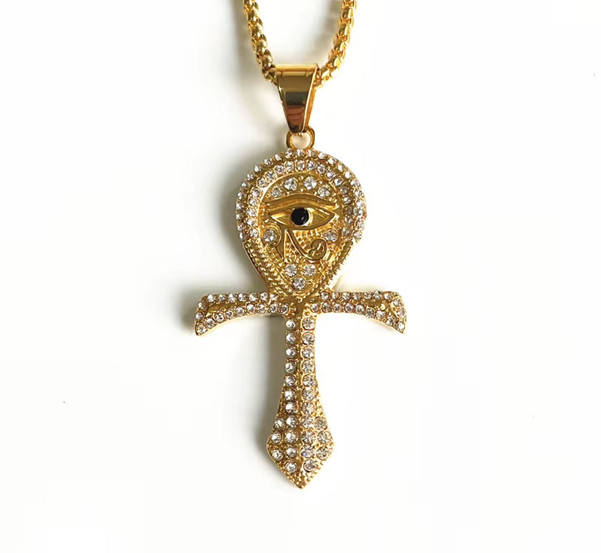 Hip Hop Ancient Egypt round Jewelry Collares Gold Color Stainless Steel Chain Egyptian Eye of Horus Necklaces & Pendants