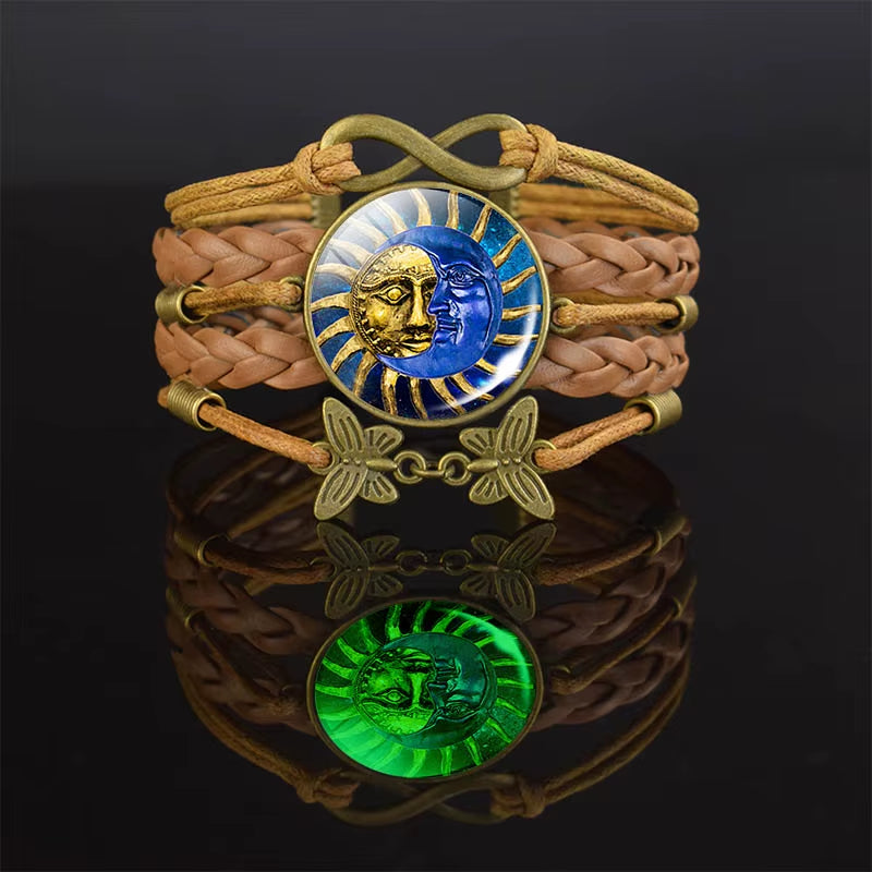 Ancient Egyptian Handmade Bracelet Ankh Luminous Glass Dome Rope Bracelets for Women Gift Egypt Cross Anubis Scarab Isis Goddess