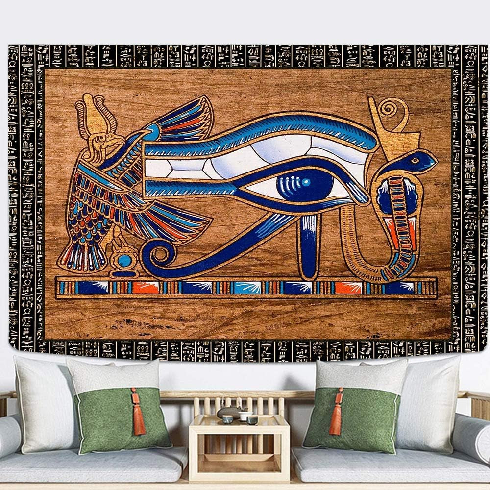Eye of Providence Tapestry,Vintage Egyptian Hieroglyphic Carving Wall Decoration 60X40 Inch Flannel Tapestry for Living Room Bedroom Background