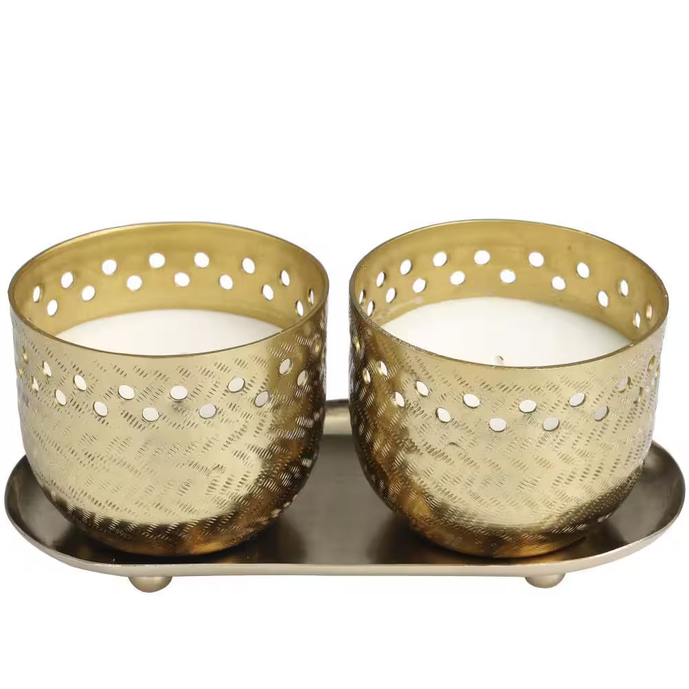 Gold Egyptian Mint Scented Cutout Spotted 7 Oz. 1 Wick Candle with White Wax (Set of 2)