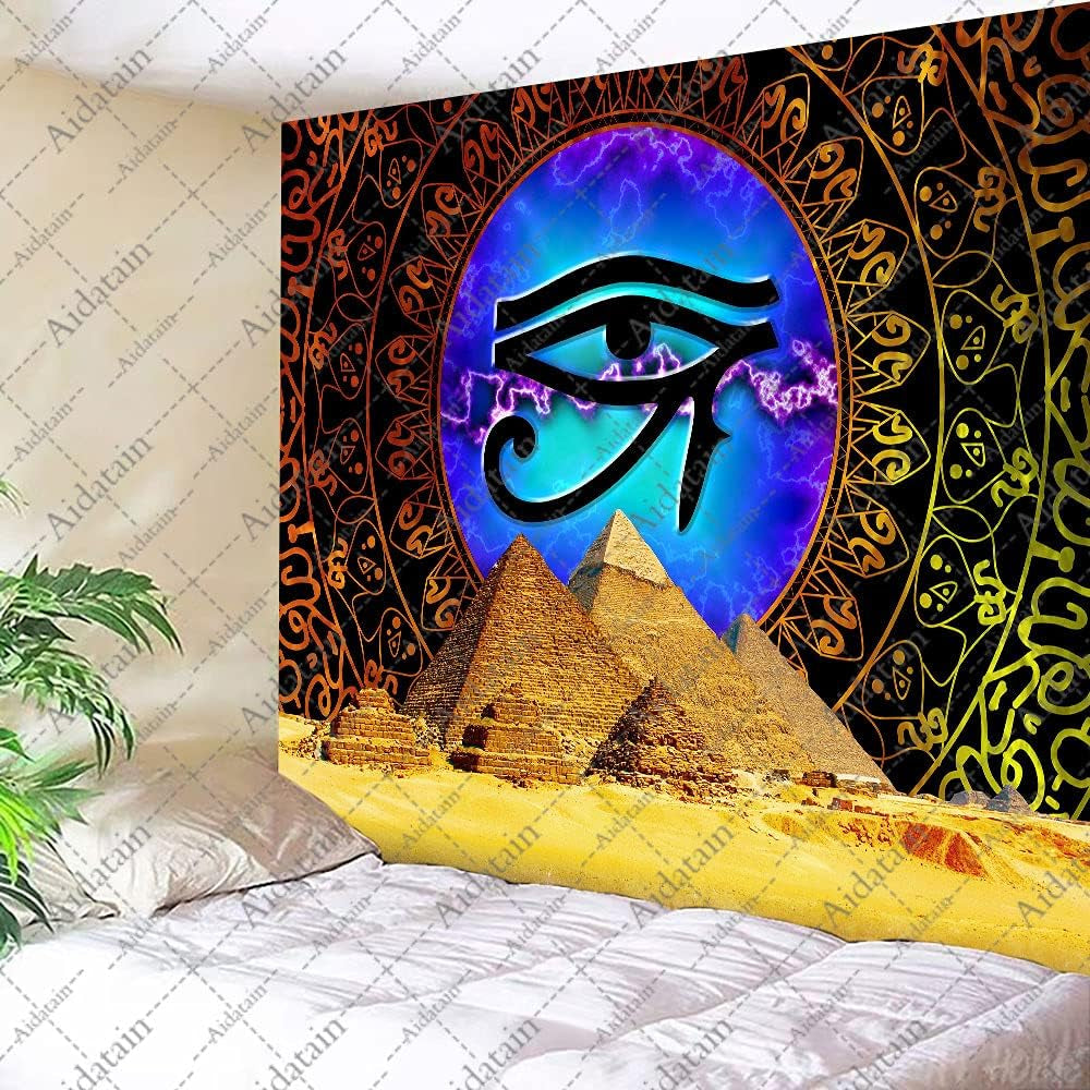 Ancient Egyptian Mythology Pyramid Eye of Horus Mandala Flannel Huge Size 93X71 Inches Tapestry for Bedroom Living Room