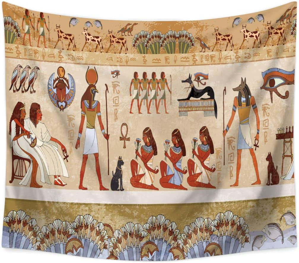 Egyptian Tapestry Wall Hanging Egyptian Ancient Religion Historical Tapestry Backdrop Cloth Egypt Egyptian Character for Home Dorm Living Room Decor. Multi 78X59Inc