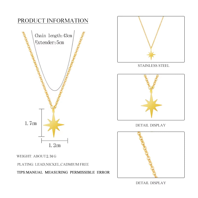 316 L Stainless Steel Necklace for Women Gold Plated Star Pendant Clavicle Necklaces Fahion Jewelry Valentine'S Day Gift