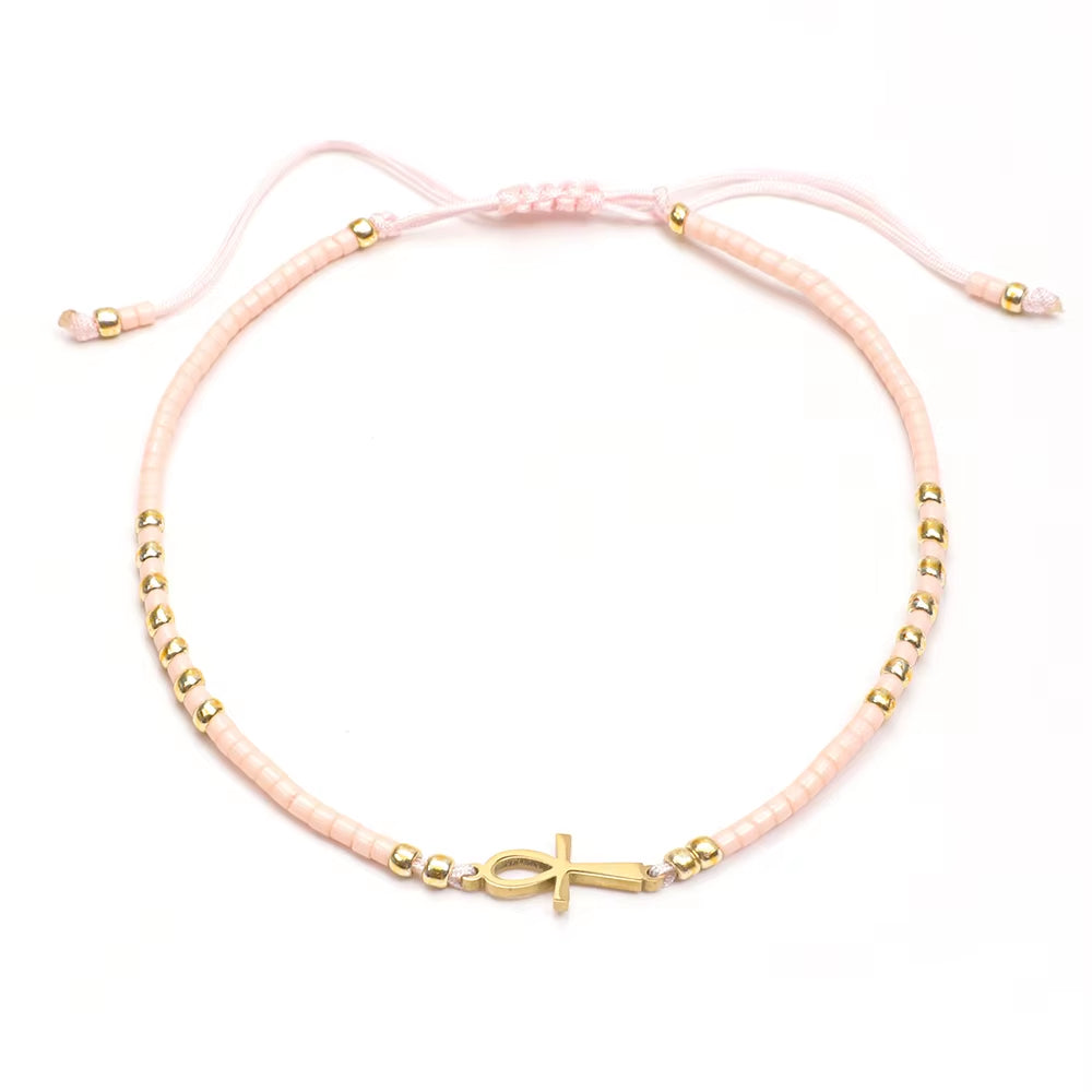 Cute Miyuki Beads Glass Amulet Charm Egyptian Ankh Crucifix Bracelet Symbol of Life Cross Bracelet Jewelry Wholesale