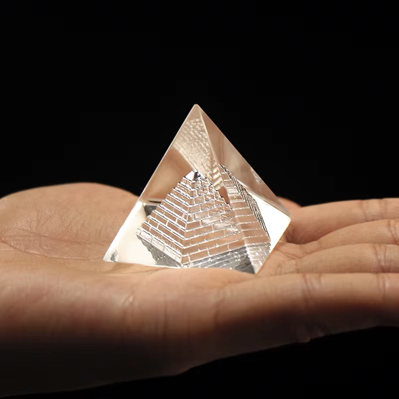 Energy Healing Hollow Crystal Glass Egypt Pyramid Fengshui Figurines Chakra Healing Miniature Home Decoration Accessories