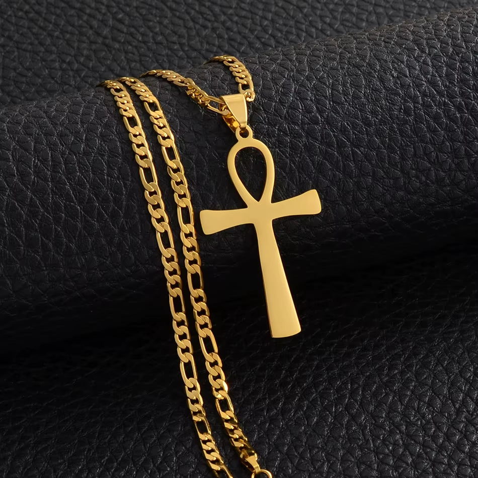 4.3CM Egyptian Cross Pendant Ankh Necklace Woman Men Gold /Silver Color African Charms Jewelry Egypt Nile Key #159321